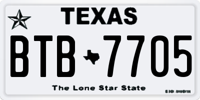 TX license plate BTB7705