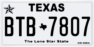 TX license plate BTB7807