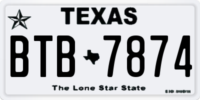 TX license plate BTB7874