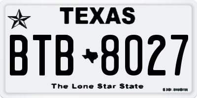 TX license plate BTB8027