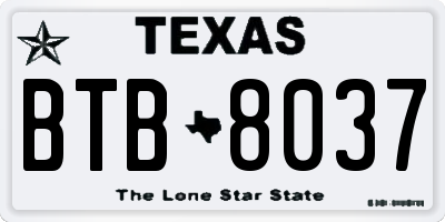 TX license plate BTB8037