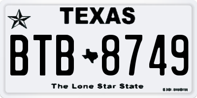 TX license plate BTB8749