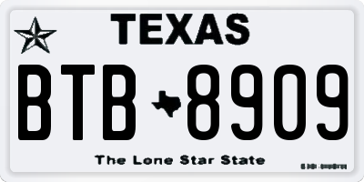 TX license plate BTB8909