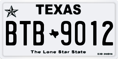 TX license plate BTB9012