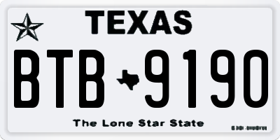 TX license plate BTB9190