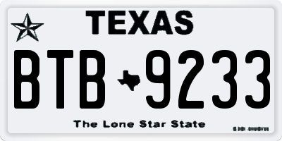 TX license plate BTB9233