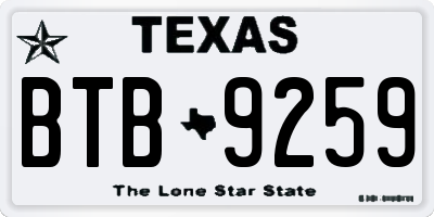 TX license plate BTB9259
