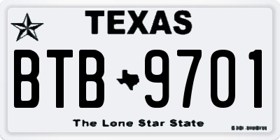 TX license plate BTB9701