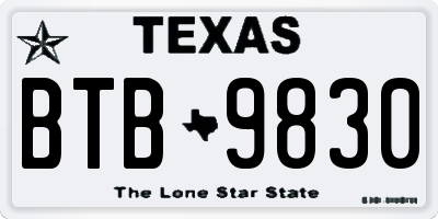 TX license plate BTB9830