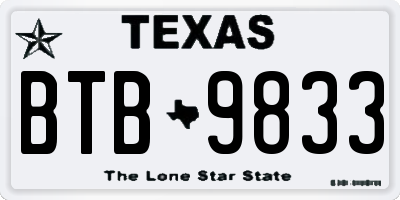 TX license plate BTB9833