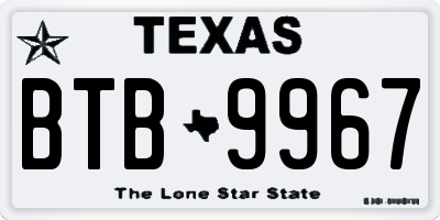 TX license plate BTB9967