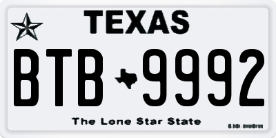 TX license plate BTB9992