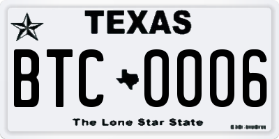 TX license plate BTC0006