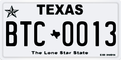 TX license plate BTC0013
