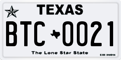 TX license plate BTC0021
