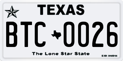 TX license plate BTC0026