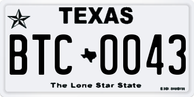 TX license plate BTC0043