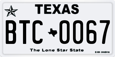 TX license plate BTC0067