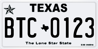TX license plate BTC0123