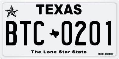 TX license plate BTC0201
