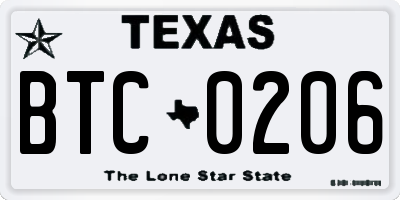 TX license plate BTC0206