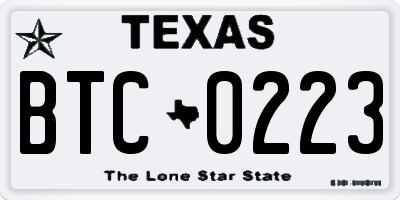 TX license plate BTC0223
