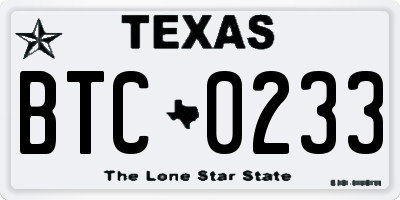 TX license plate BTC0233