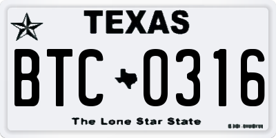 TX license plate BTC0316