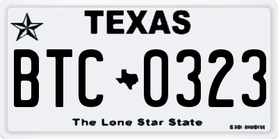 TX license plate BTC0323