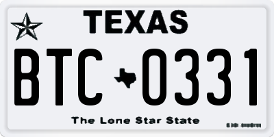 TX license plate BTC0331