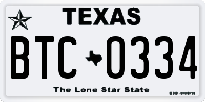 TX license plate BTC0334