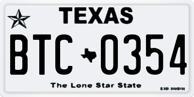 TX license plate BTC0354