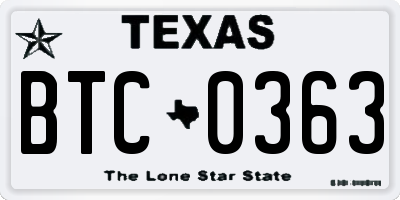 TX license plate BTC0363
