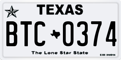 TX license plate BTC0374