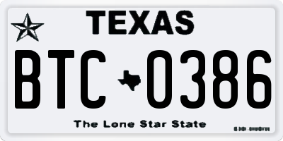 TX license plate BTC0386