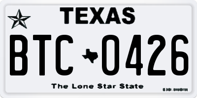 TX license plate BTC0426
