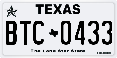 TX license plate BTC0433