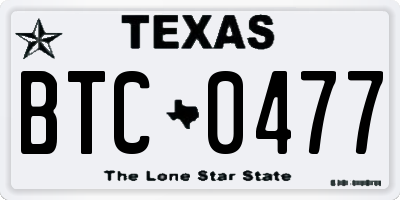 TX license plate BTC0477