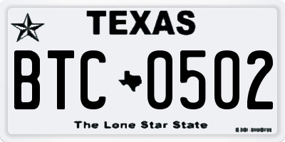TX license plate BTC0502
