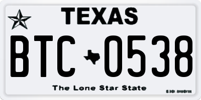 TX license plate BTC0538