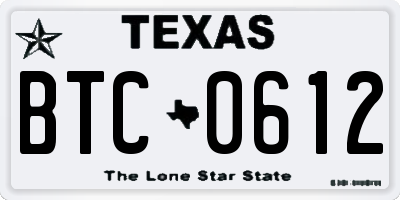 TX license plate BTC0612