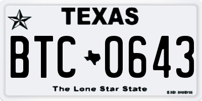 TX license plate BTC0643