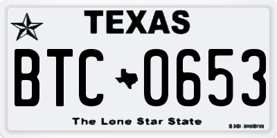 TX license plate BTC0653