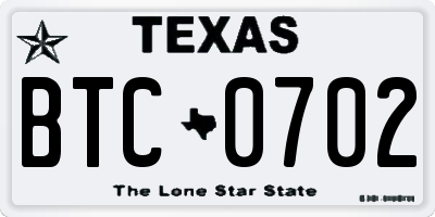 TX license plate BTC0702