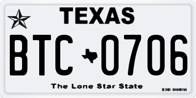 TX license plate BTC0706