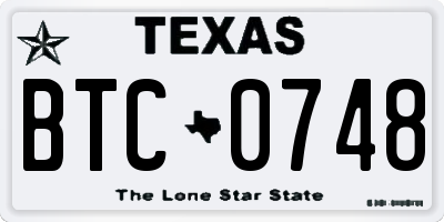TX license plate BTC0748