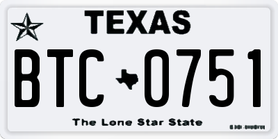TX license plate BTC0751