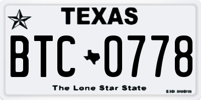 TX license plate BTC0778