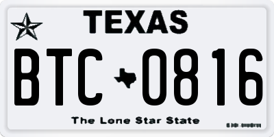 TX license plate BTC0816