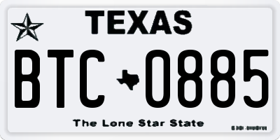 TX license plate BTC0885